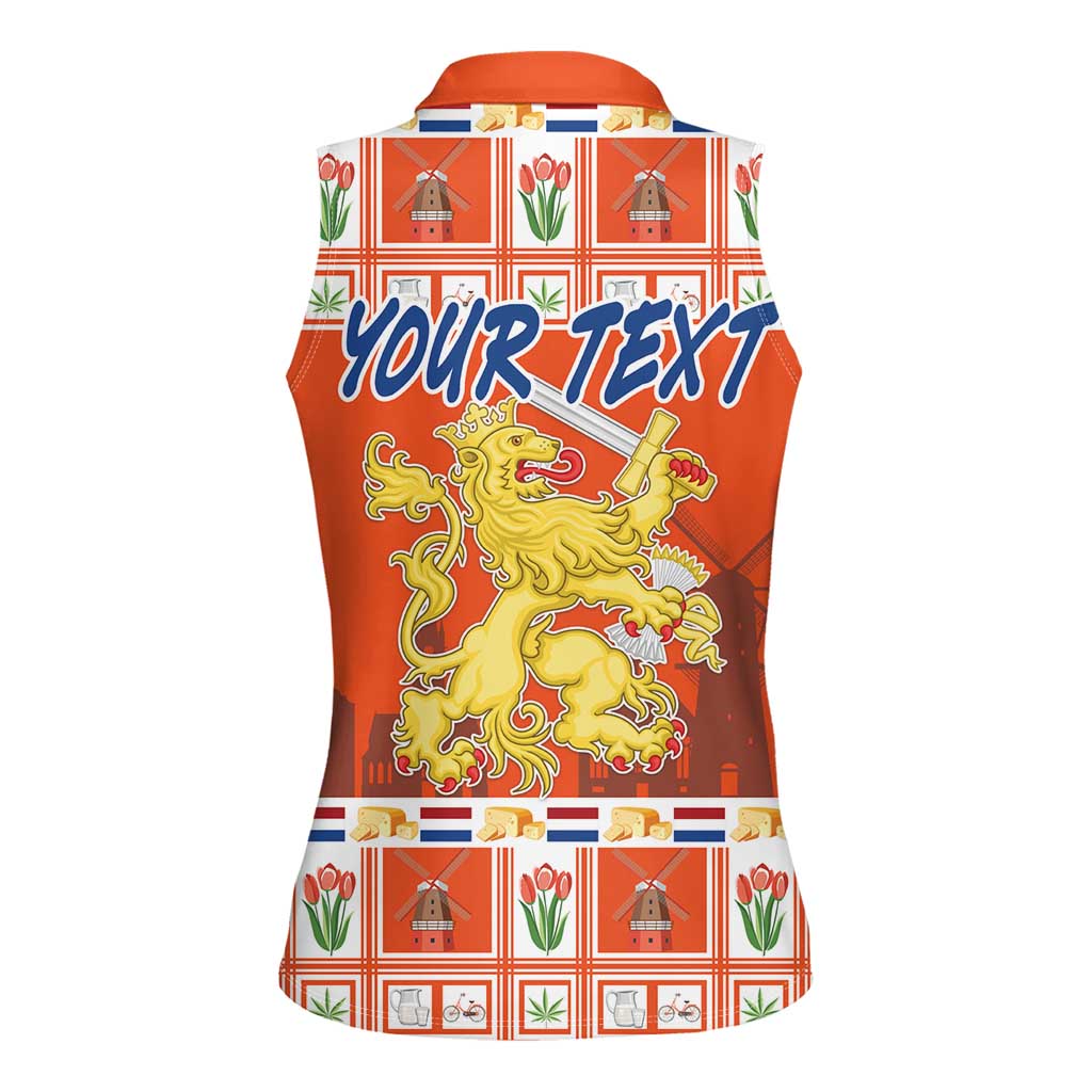 Personalized Netherlands Christmas Women Sleeveless Polo Shirt Coat Of Arms - Prettige Kerst - Wonder Print Shop