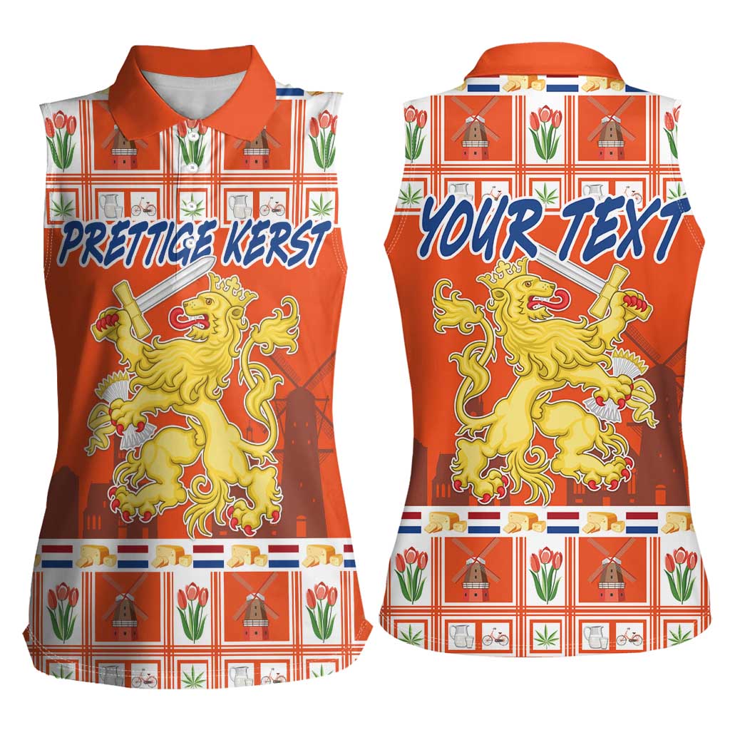 Personalized Netherlands Christmas Women Sleeveless Polo Shirt Coat Of Arms - Prettige Kerst - Wonder Print Shop