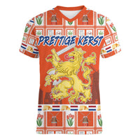 Personalized Netherlands Christmas Women V-Neck T-Shirt Coat Of Arms - Prettige Kerst - Wonder Print Shop