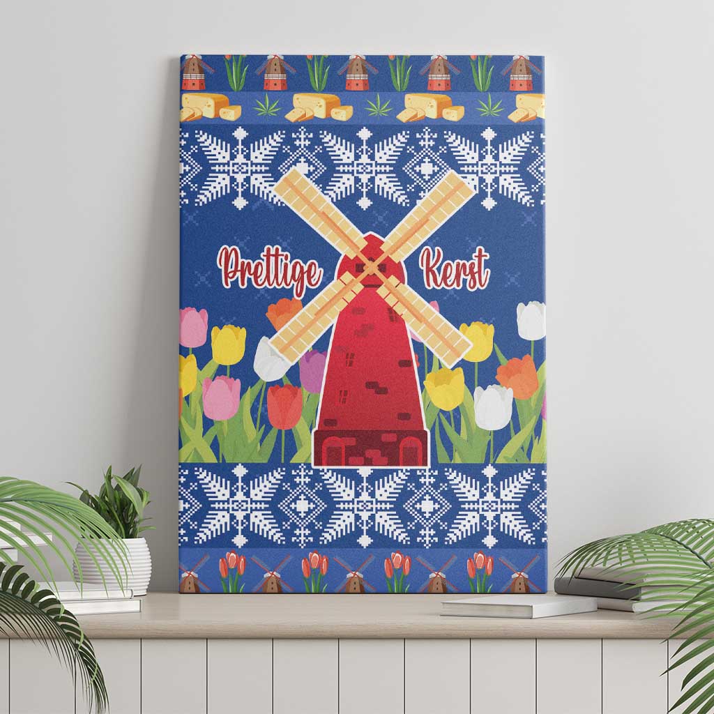Netherlands Christmas Canvas Wall Art Windmills With Tulip Flowers - Wonder Print Shop