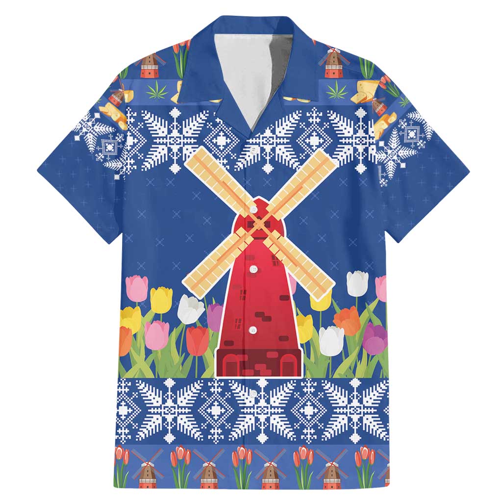 Netherlands Christmas Family Matching Mermaid Dress and Hawaiian Shirt Windmills With Tulip Flowers - Wonder Print Shop