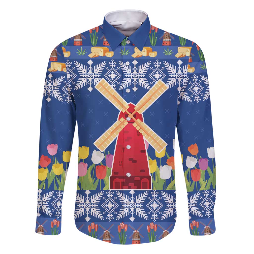 Netherlands Christmas Family Matching Short Sleeve Bodycon Dress and Hawaiian Shirt Windmills With Tulip Flowers - Wonder Print Shop