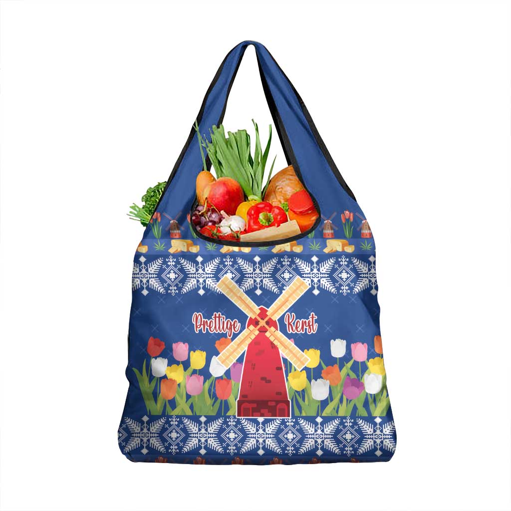 Netherlands Christmas Grocery Bag Windmills With Tulip Flowers