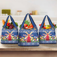 Netherlands Christmas Grocery Bag Windmills With Tulip Flowers