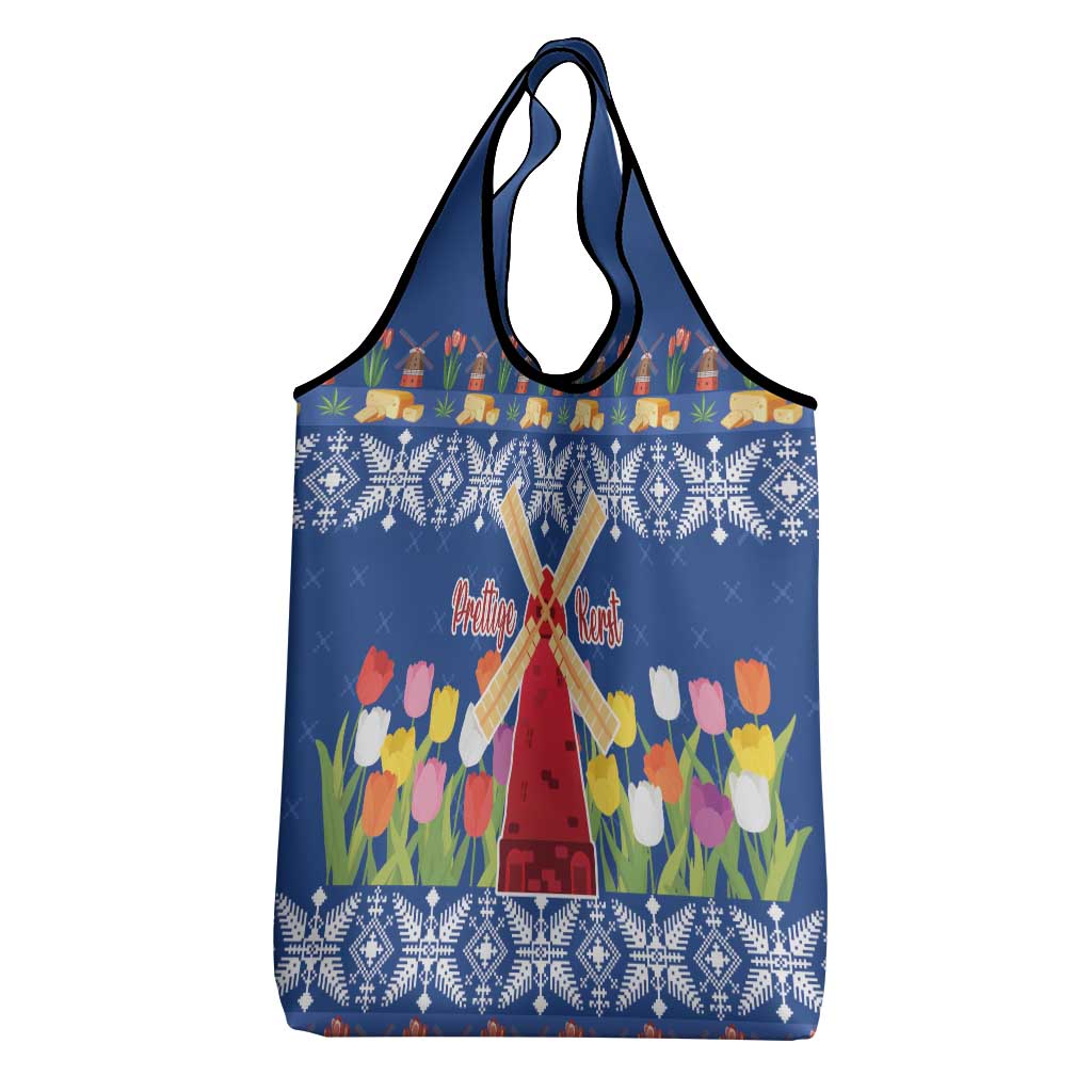 Netherlands Christmas Grocery Bag Windmills With Tulip Flowers