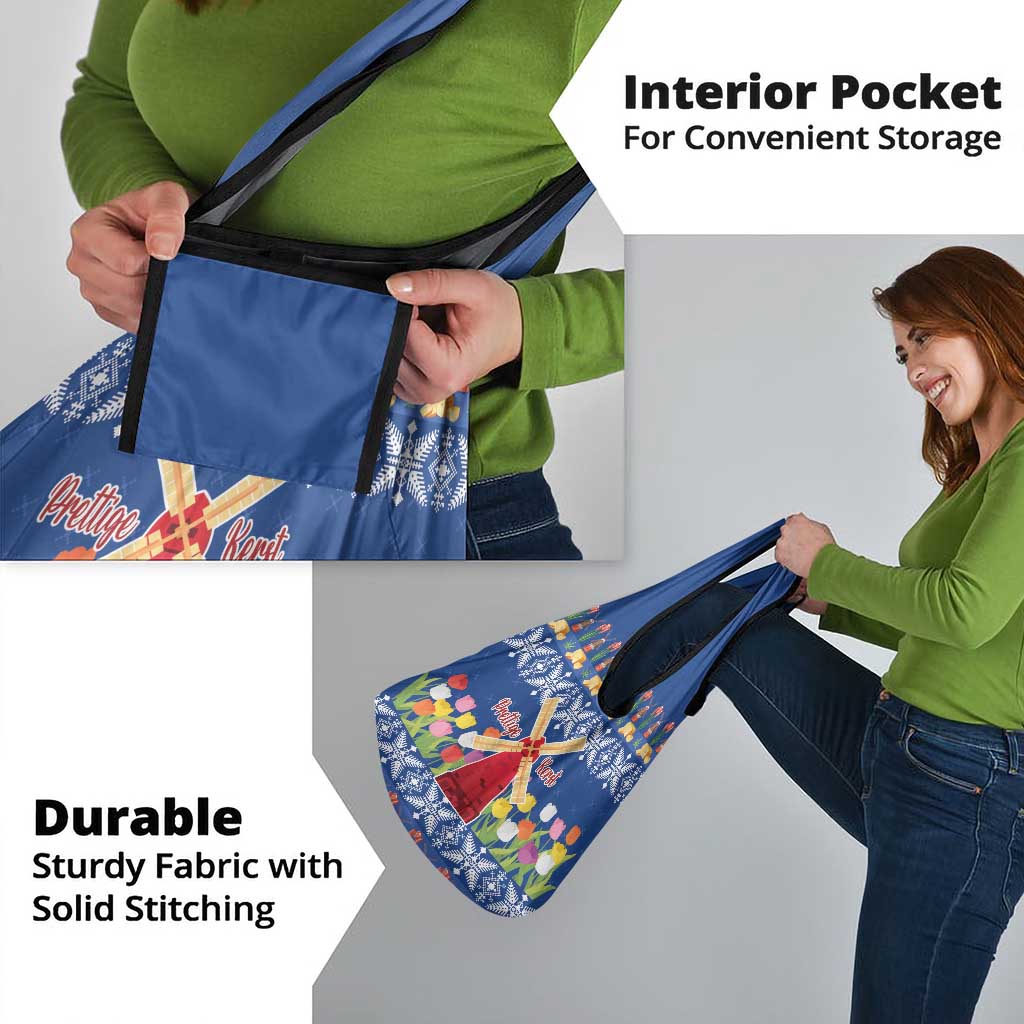 Netherlands Christmas Grocery Bag Windmills With Tulip Flowers