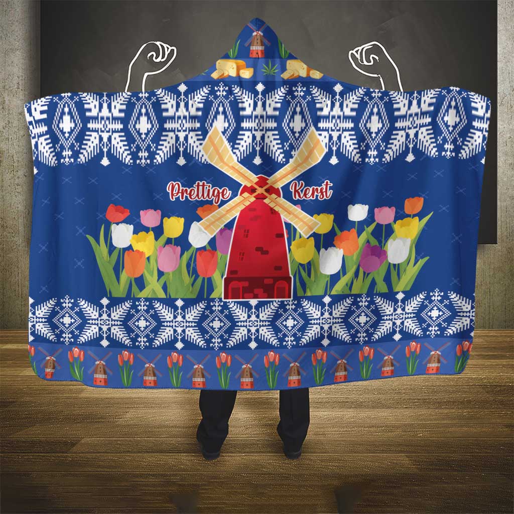 Netherlands Christmas Hooded Blanket Windmills With Tulip Flowers
