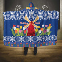 Netherlands Christmas Hooded Blanket Windmills With Tulip Flowers