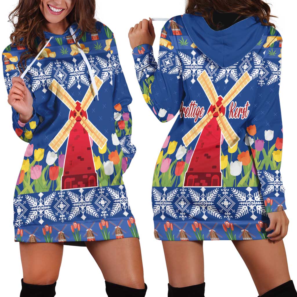 Netherlands Christmas Hoodie Dress Windmills With Tulip Flowers - Wonder Print Shop