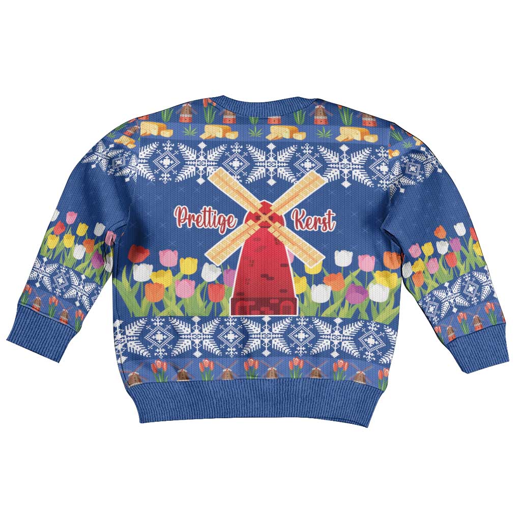 Netherlands Christmas Kid Ugly Christmas Sweater Windmills With Tulip Flowers - Wonder Print Shop