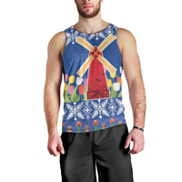 Netherlands Christmas Men Tank Top Windmills With Tulip Flowers - Wonder Print Shop