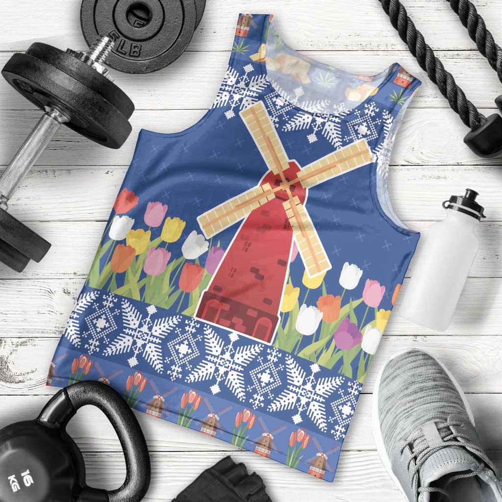 Netherlands Christmas Men Tank Top Windmills With Tulip Flowers - Wonder Print Shop