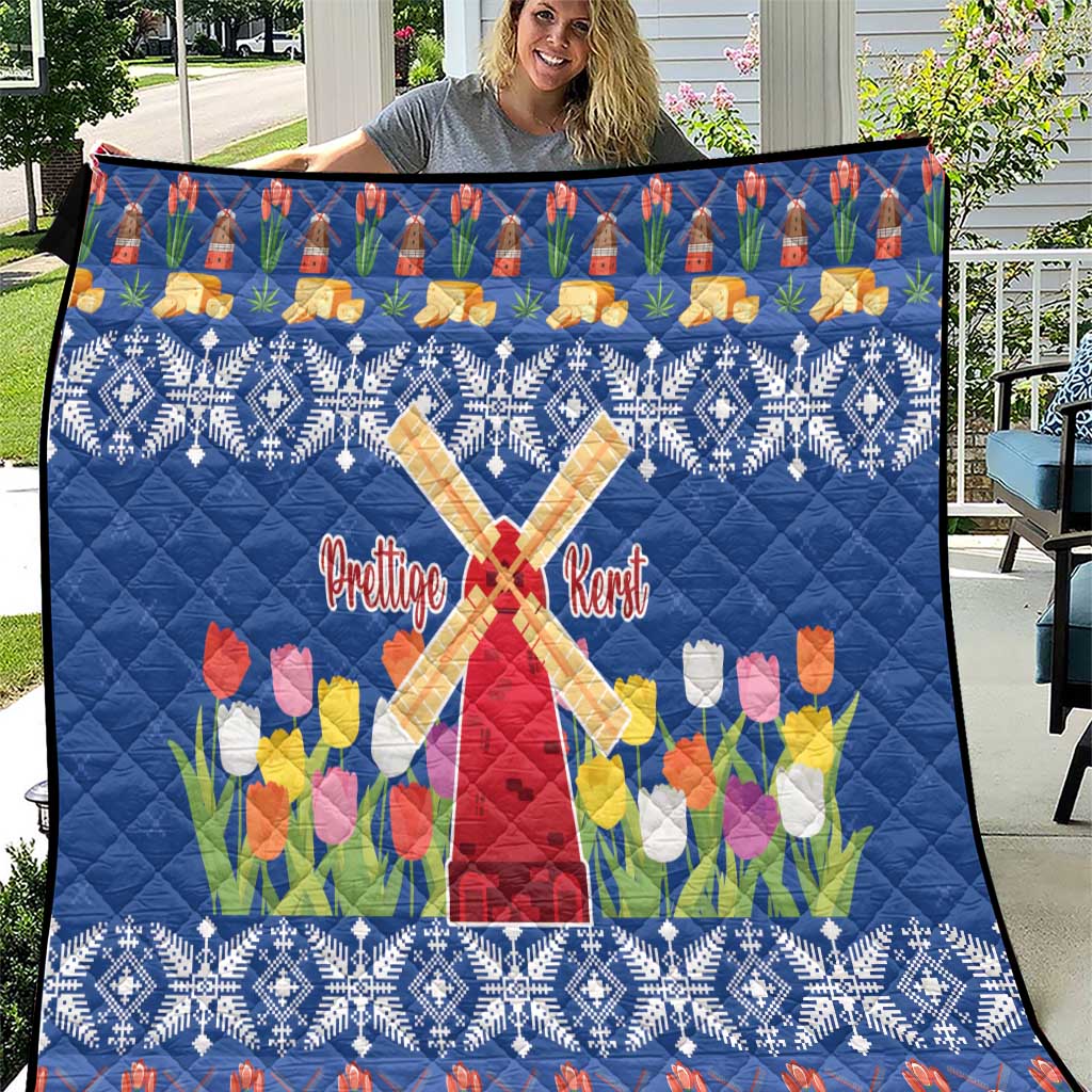 Netherlands Christmas Quilt Windmills With Tulip Flowers - Wonder Print Shop