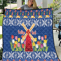 Netherlands Christmas Quilt Windmills With Tulip Flowers - Wonder Print Shop