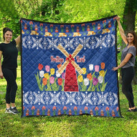 Netherlands Christmas Quilt Windmills With Tulip Flowers - Wonder Print Shop