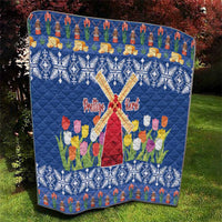 Netherlands Christmas Quilt Windmills With Tulip Flowers - Wonder Print Shop