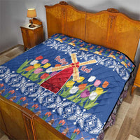 Netherlands Christmas Quilt Windmills With Tulip Flowers - Wonder Print Shop
