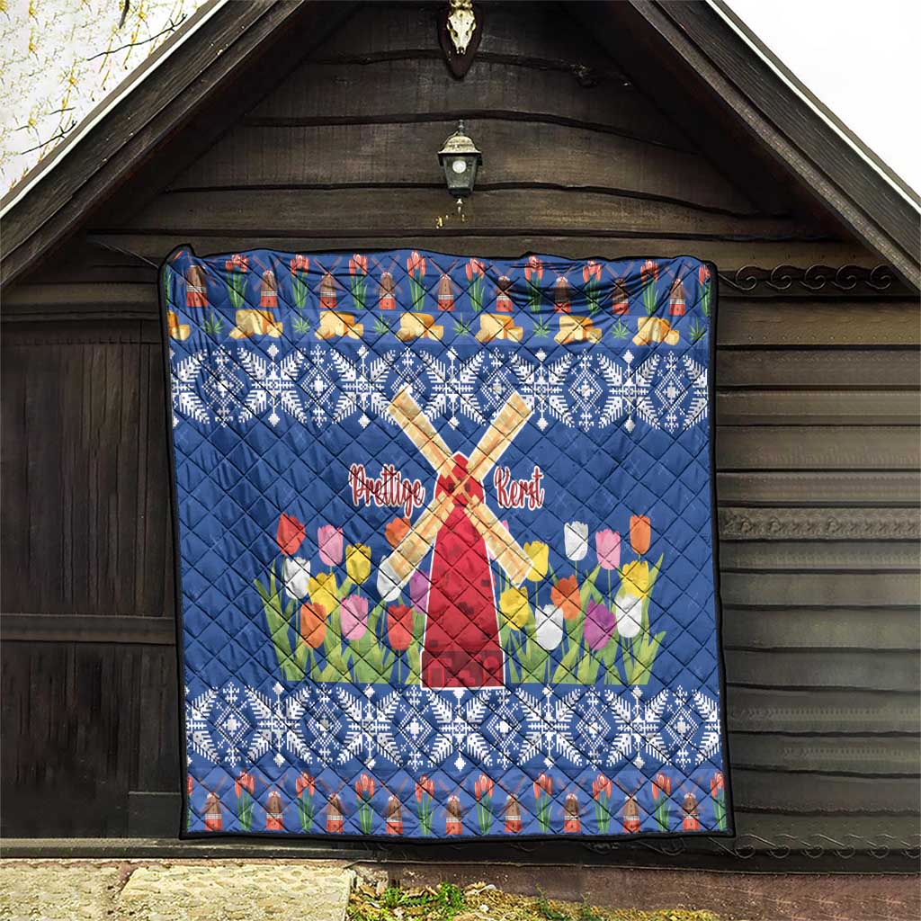Netherlands Christmas Quilt Windmills With Tulip Flowers - Wonder Print Shop