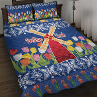 Netherlands Christmas Quilt Bed Set Windmills With Tulip Flowers - Wonder Print Shop