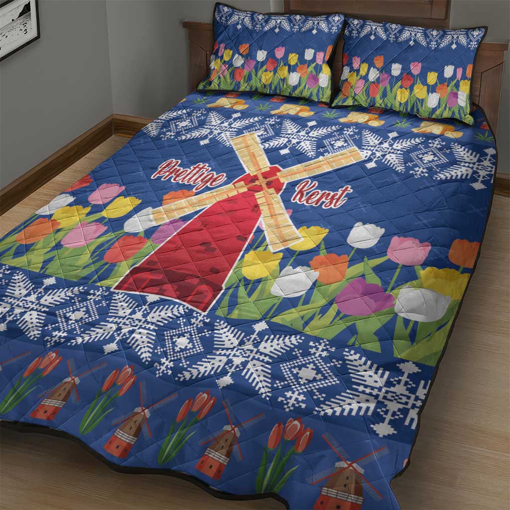 Netherlands Christmas Quilt Bed Set Windmills With Tulip Flowers - Wonder Print Shop