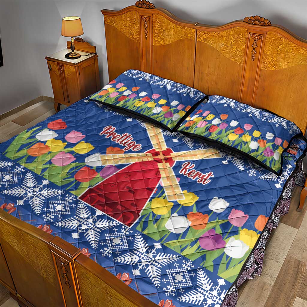 Netherlands Christmas Quilt Bed Set Windmills With Tulip Flowers - Wonder Print Shop