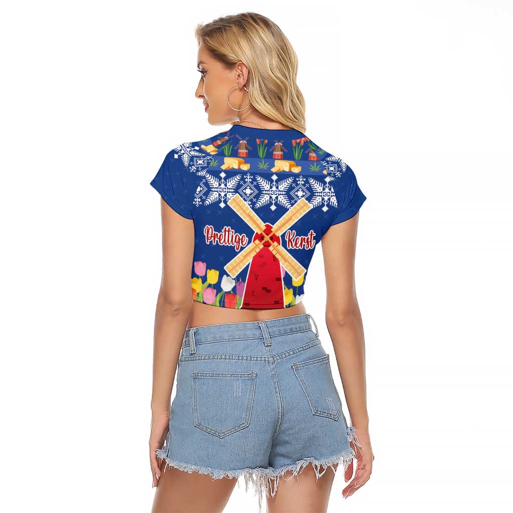Netherlands Christmas Raglan Cropped T Shirt Windmills With Tulip Flowers - Wonder Print Shop