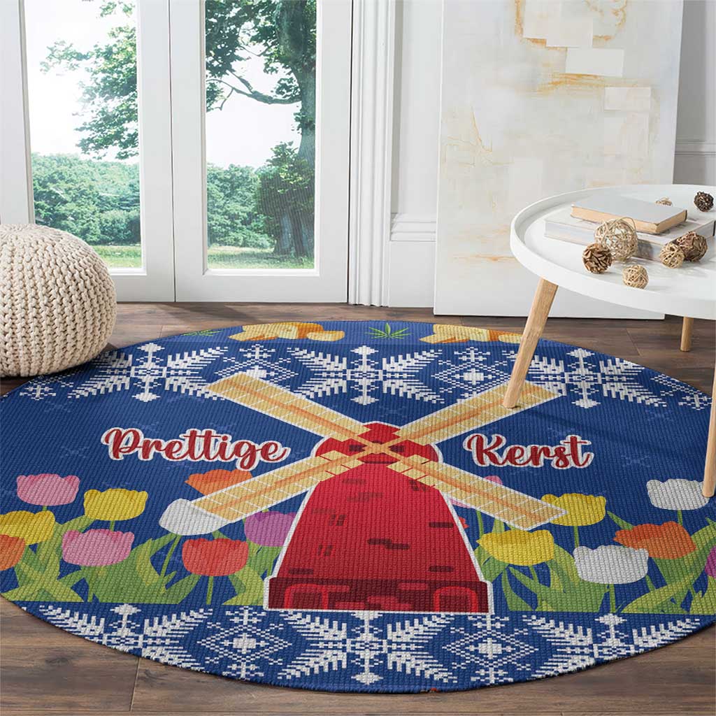 Netherlands Christmas Round Carpet Windmills With Tulip Flowers