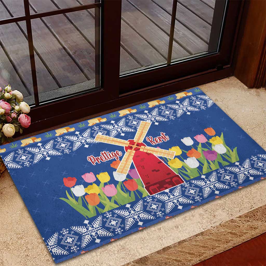 Netherlands Christmas Rubber Doormat Windmills With Tulip Flowers - Wonder Print Shop