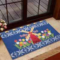 Netherlands Christmas Rubber Doormat Windmills With Tulip Flowers - Wonder Print Shop