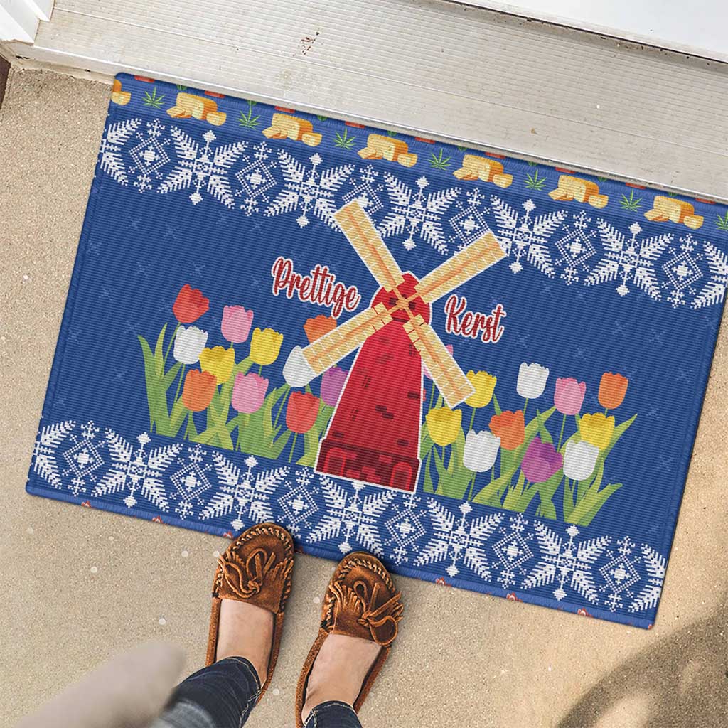 Netherlands Christmas Rubber Doormat Windmills With Tulip Flowers - Wonder Print Shop