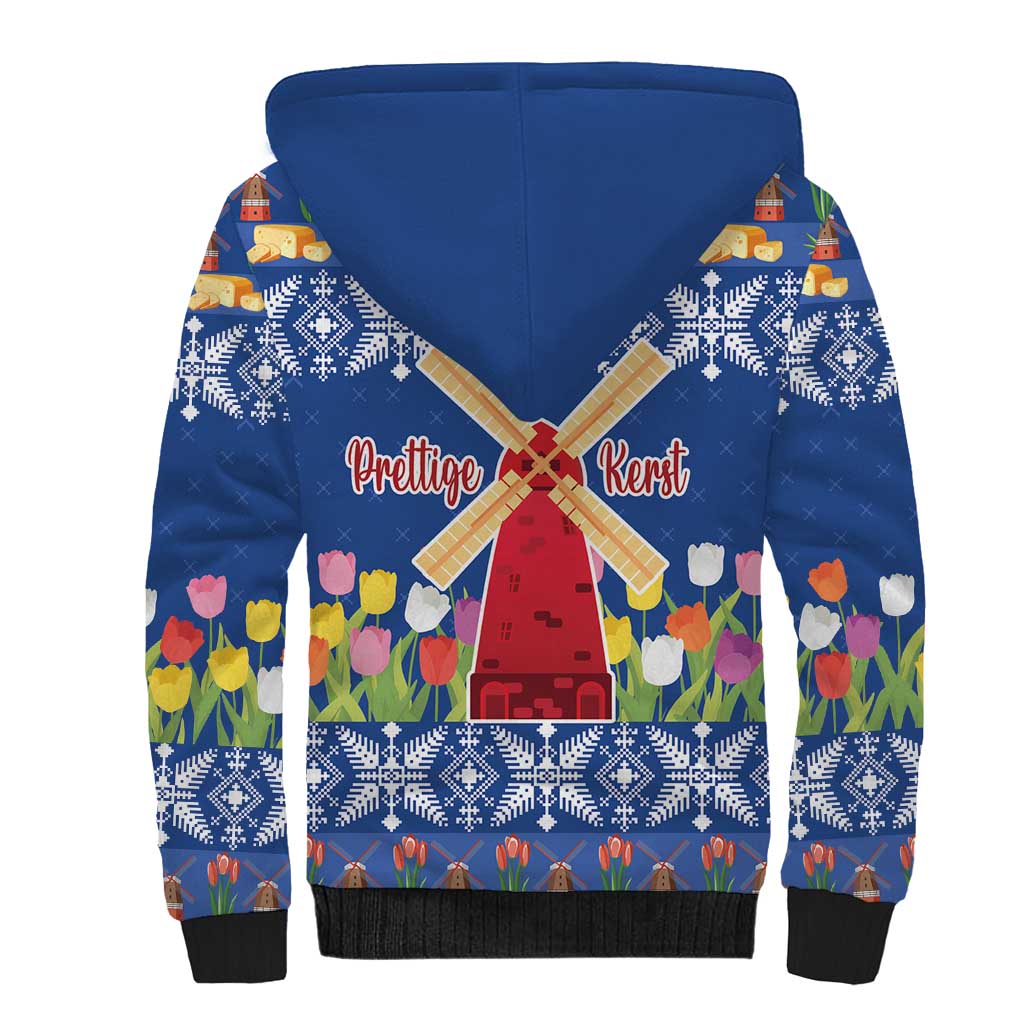 Netherlands Christmas Sherpa Hoodie Windmills With Tulip Flowers - Wonder Print Shop
