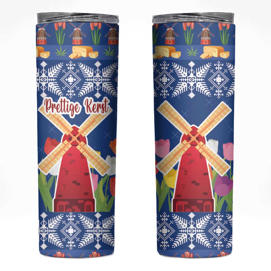 Netherlands Christmas Skinny Tumbler Windmills With Tulip Flowers - Wonder Print Shop