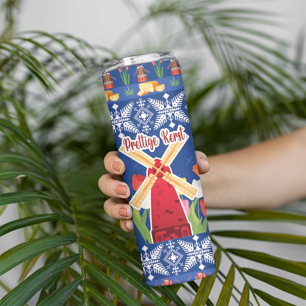 Netherlands Christmas Skinny Tumbler Windmills With Tulip Flowers - Wonder Print Shop