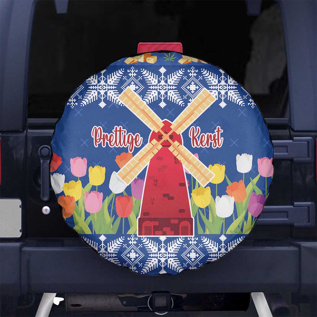 Netherlands Christmas Spare Tire Cover Windmills With Tulip Flowers - Wonder Print Shop