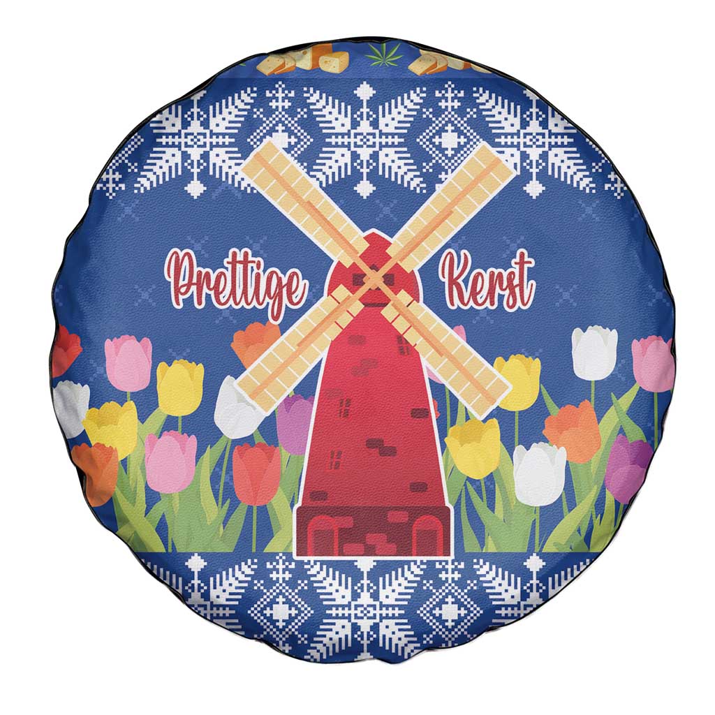 Netherlands Christmas Spare Tire Cover Windmills With Tulip Flowers - Wonder Print Shop