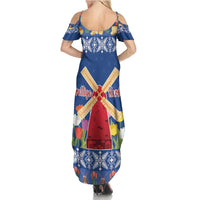 Netherlands Christmas Summer Maxi Dress Windmills With Tulip Flowers - Wonder Print Shop