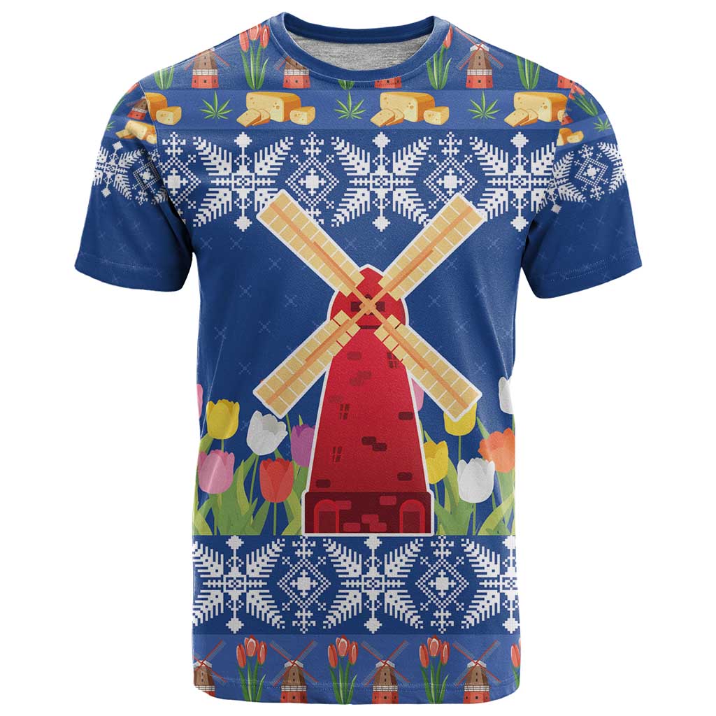 Netherlands Christmas T Shirt Windmills With Tulip Flowers - Wonder Print Shop