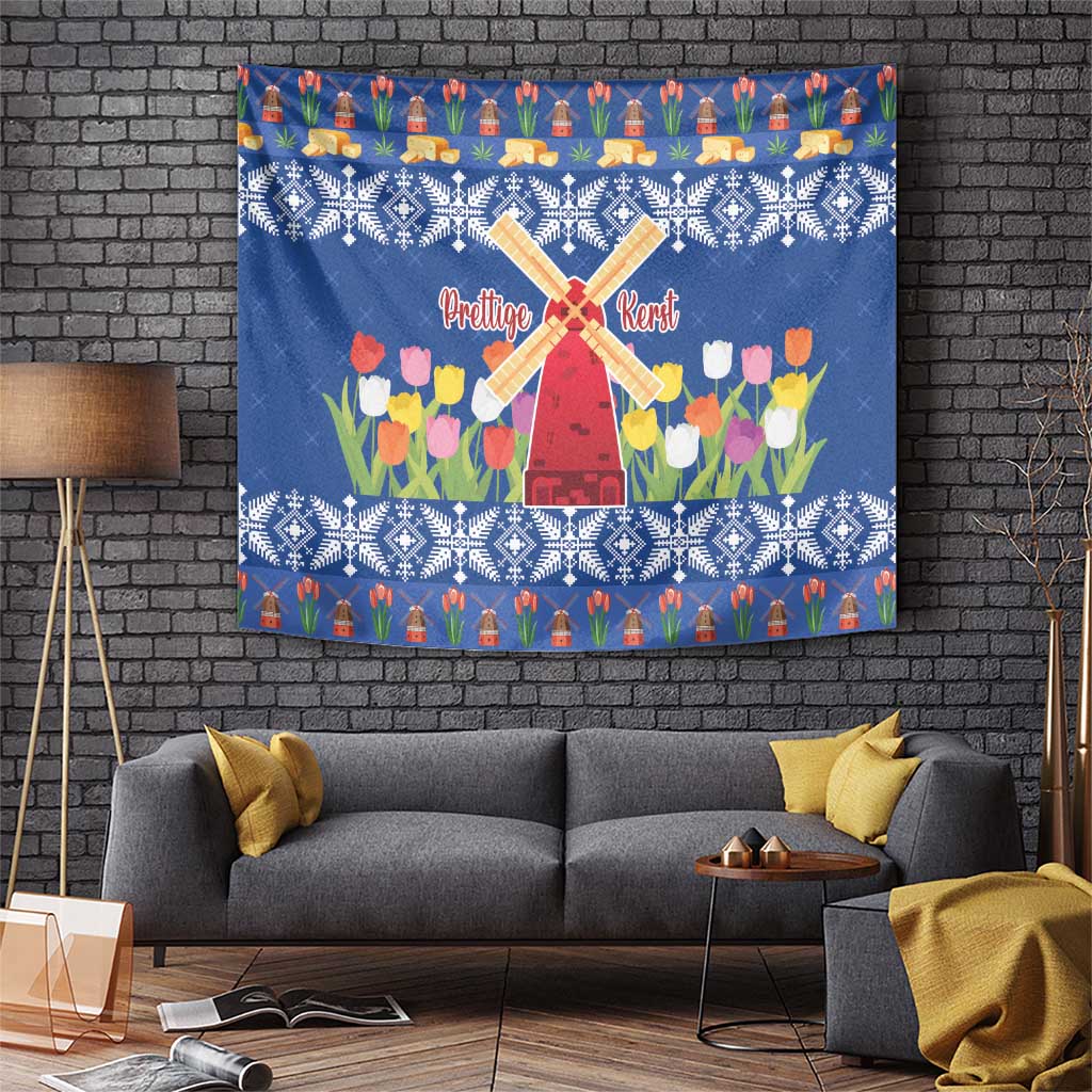 Netherlands Christmas Tapestry Windmills With Tulip Flowers - Wonder Print Shop