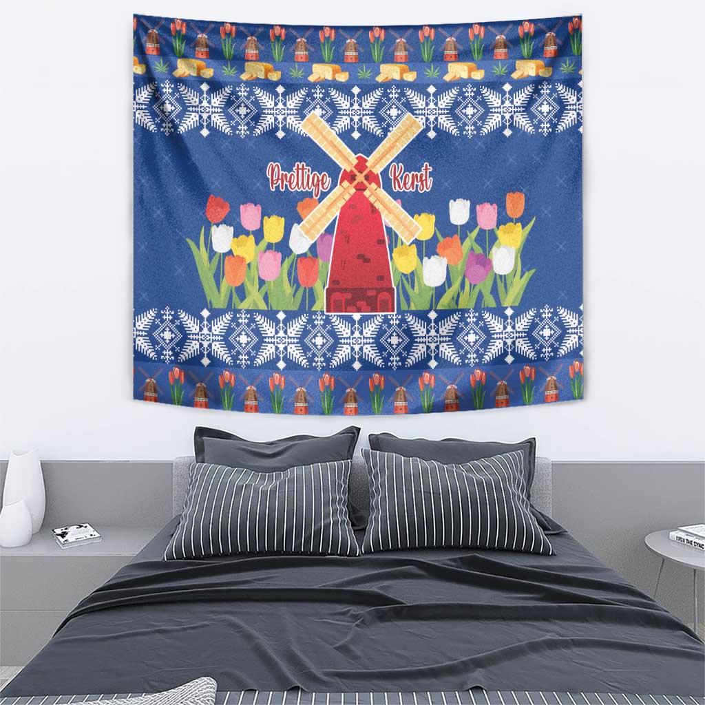 Netherlands Christmas Tapestry Windmills With Tulip Flowers - Wonder Print Shop
