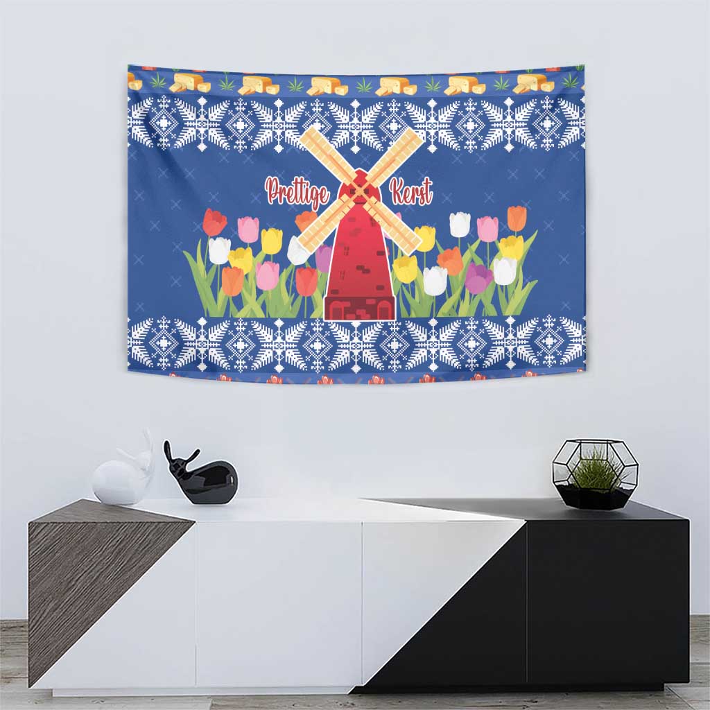 Netherlands Christmas Tapestry Windmills With Tulip Flowers - Wonder Print Shop