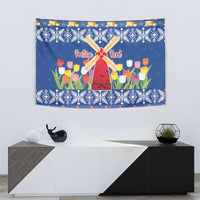 Netherlands Christmas Tapestry Windmills With Tulip Flowers - Wonder Print Shop