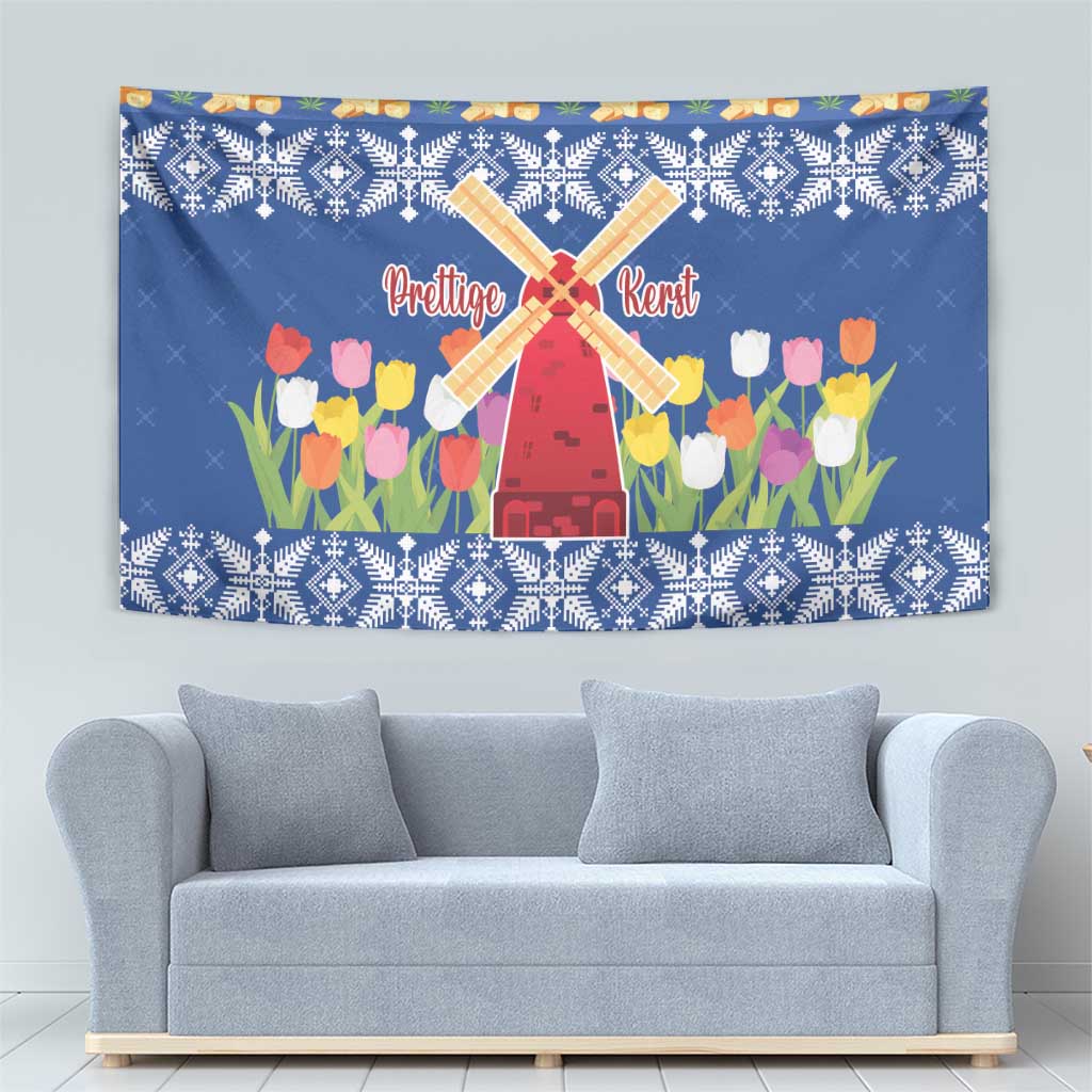 Netherlands Christmas Tapestry Windmills With Tulip Flowers - Wonder Print Shop