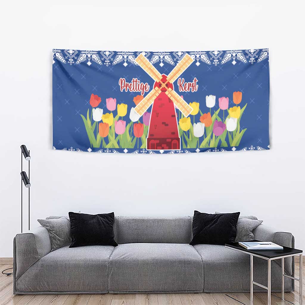 Netherlands Christmas Tapestry Windmills With Tulip Flowers - Wonder Print Shop