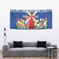 Netherlands Christmas Tapestry Windmills With Tulip Flowers - Wonder Print Shop