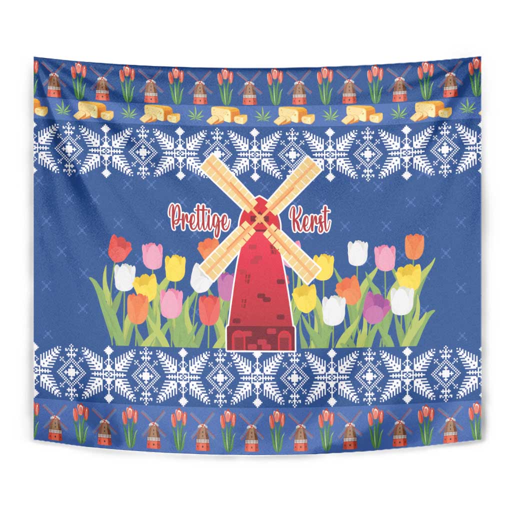 Netherlands Christmas Tapestry Windmills With Tulip Flowers - Wonder Print Shop