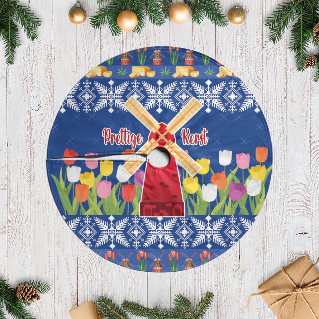 Netherlands Christmas Tree Skirt Windmills With Tulip Flowers - Wonder Print Shop