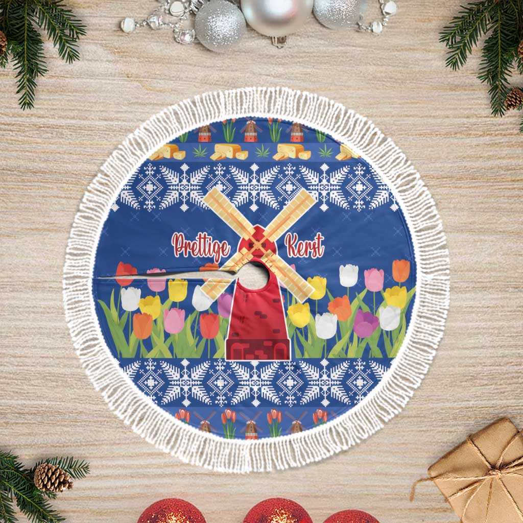Netherlands Christmas Tree Skirt Windmills With Tulip Flowers - Wonder Print Shop