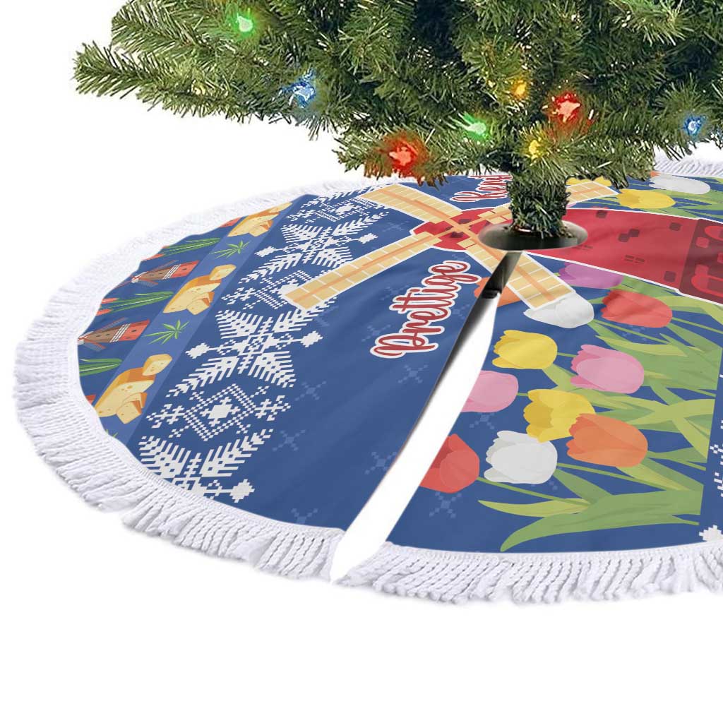 Netherlands Christmas Tree Skirt Windmills With Tulip Flowers - Wonder Print Shop