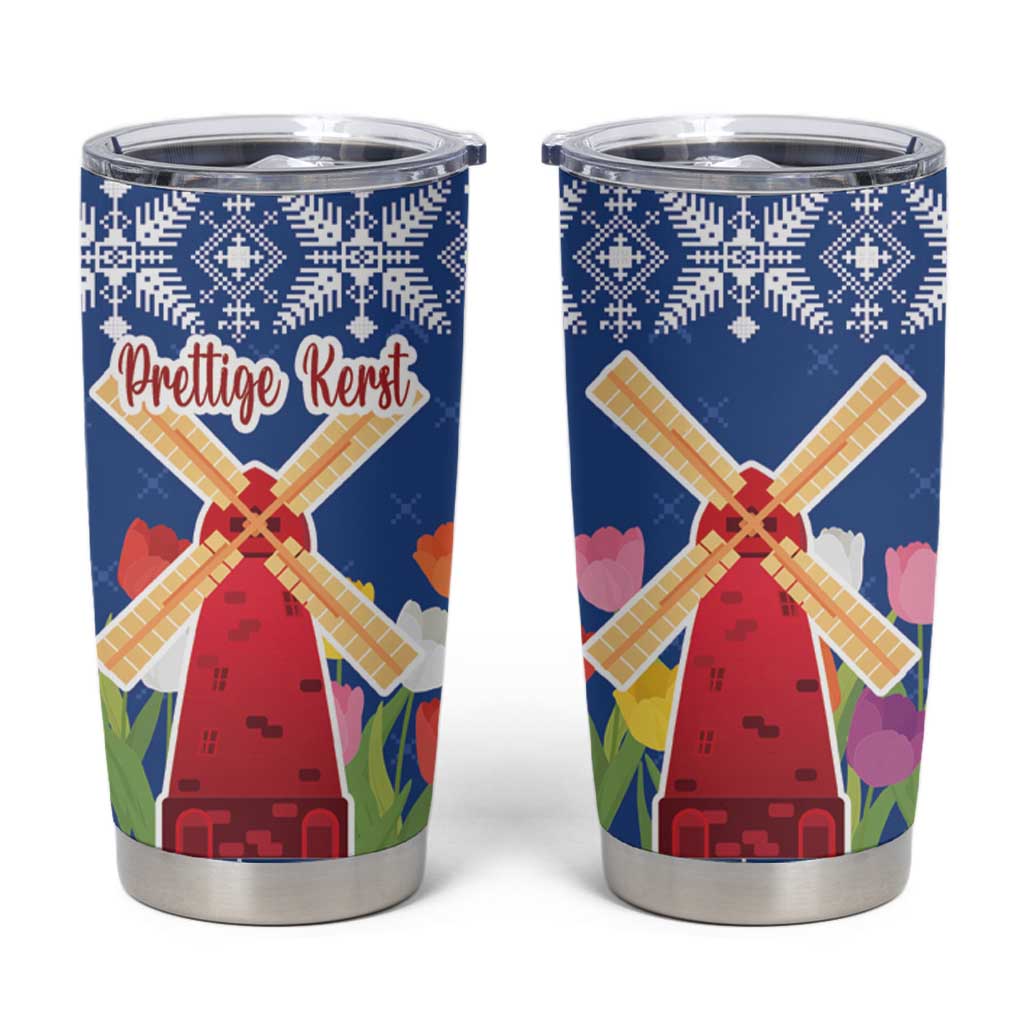 Netherlands Christmas Tumbler Cup Windmills With Tulip Flowers - Wonder Print Shop