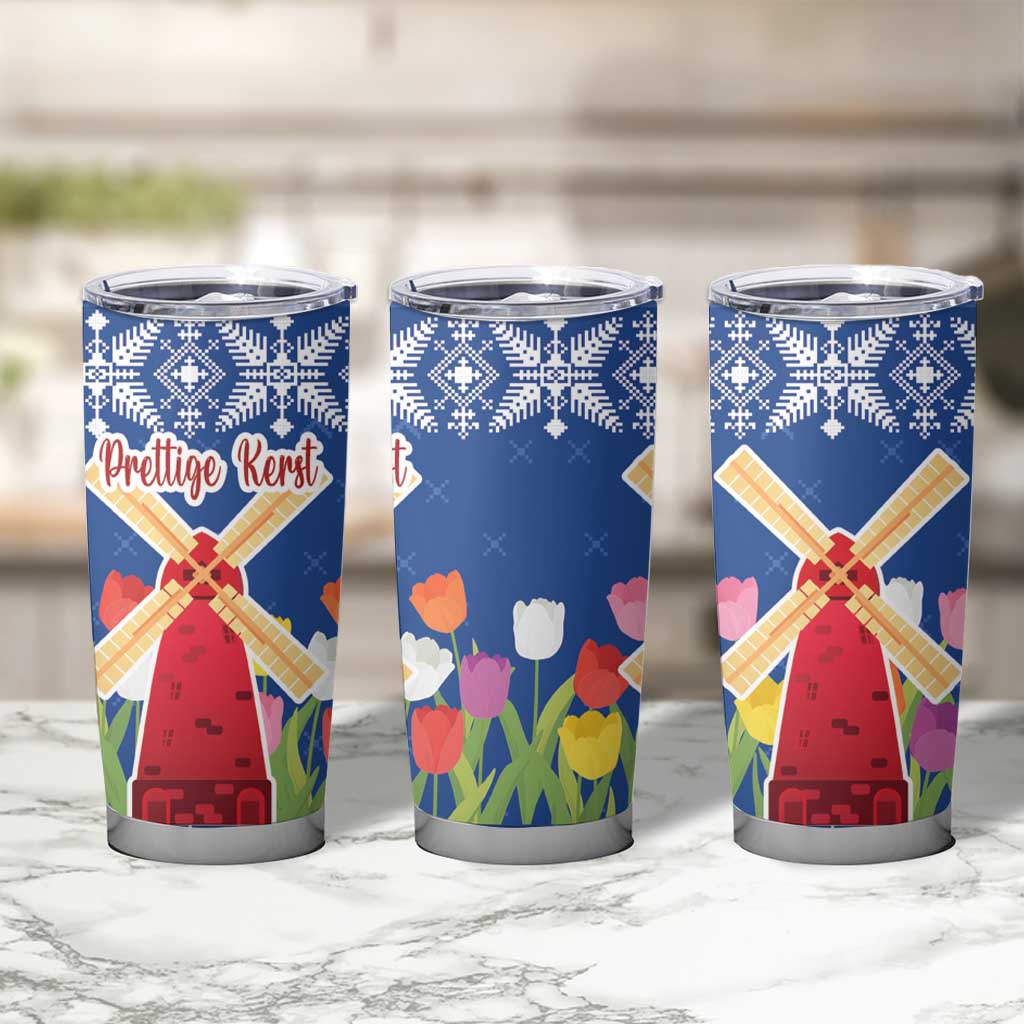 Netherlands Christmas Tumbler Cup Windmills With Tulip Flowers - Wonder Print Shop